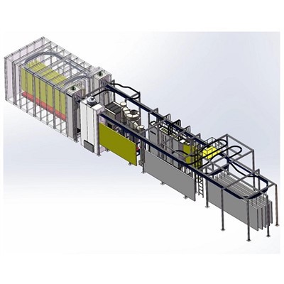 Linha de pulverização automatizada de revestimento em pó para tratamento de superfície metálica